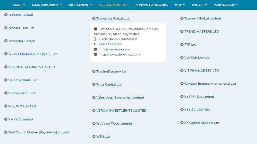 Thông tin giấy phép FSA Seychelles của Darwinex
