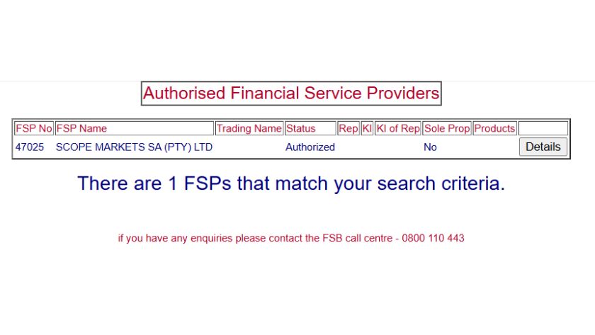 Thông tin giấy phép FSCA của Scope Markets