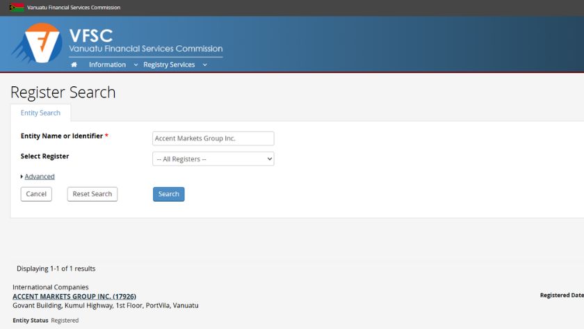 Thông tin giấy phép VFSC của AccentForex