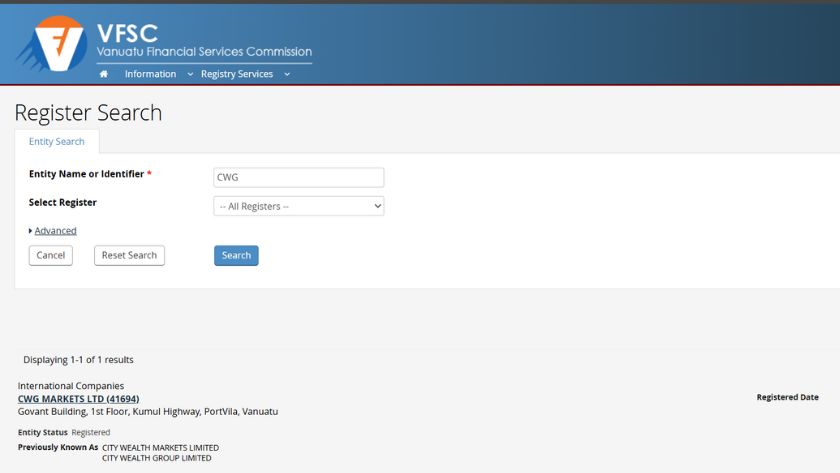 Thông tin giấy phép VFSC của CWG Markets