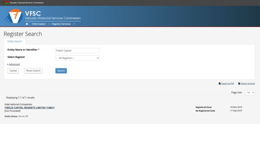 Thông tin giấy phép VFSC của Fidelis Capital Markets