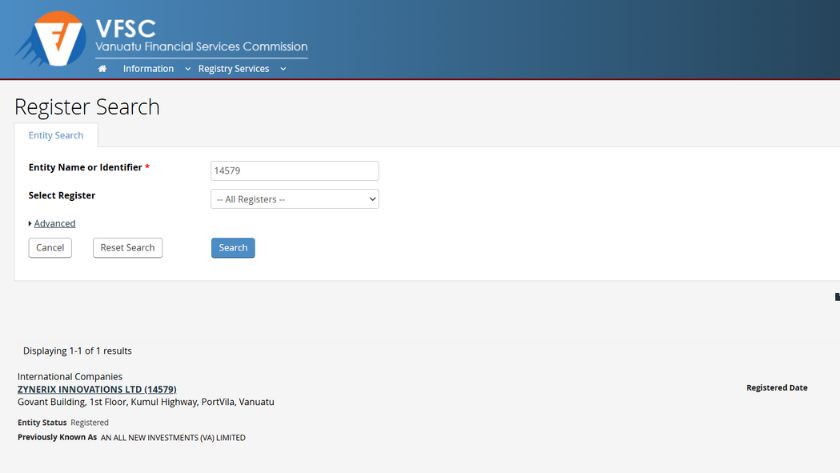 Thông tin giấy phép VFSC của LegacyFX