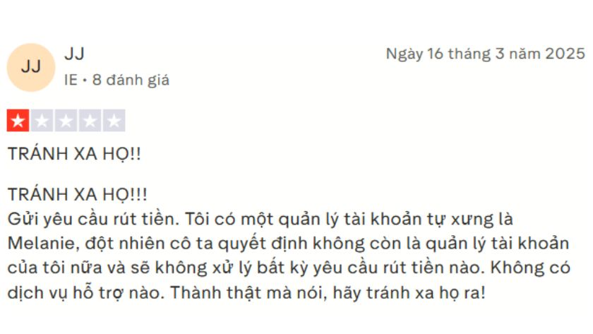 Trader cho biết không thể rút tiền tại sàn FinPros trên Trustpilot
