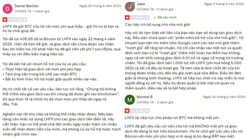 Trader đánh giá không cao về LHFX trên Trustpilot