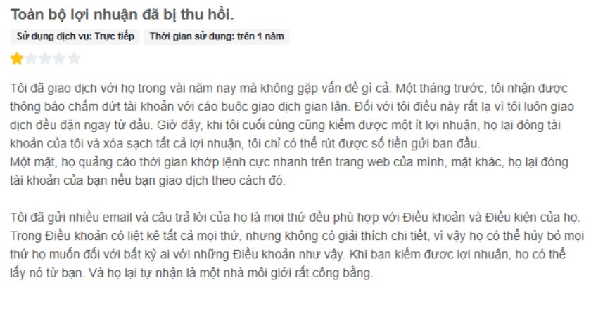 Trader tố cáo GBE Brokers thu hồi lợi nhuận mà không giải thích lý do rõ ràng - Đánh giá của người dùng trên FPA