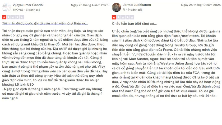Trader tố cáo sàn FXORO lừa đảo trên Trustpilot