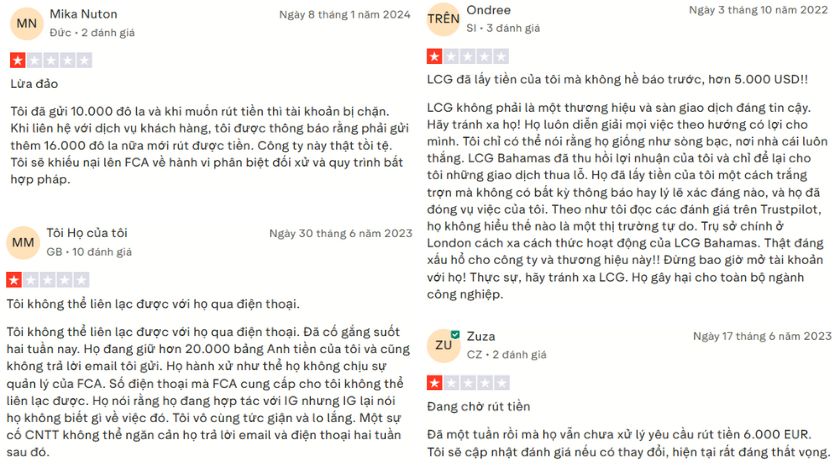 Trên Trustpilot, LCG nhận về hàng loạt phản hồi tiêu cực