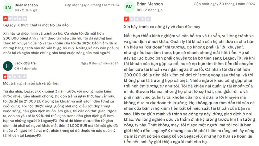 Trên Trustpilot nhiều trader đã khuyên rằng nên tránh xa LegacyFX