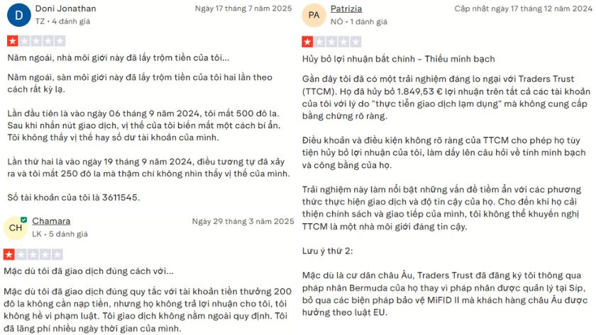 Trên Trustpilot, những phản hồi của trader về TTCM cũng không mấy tích cực