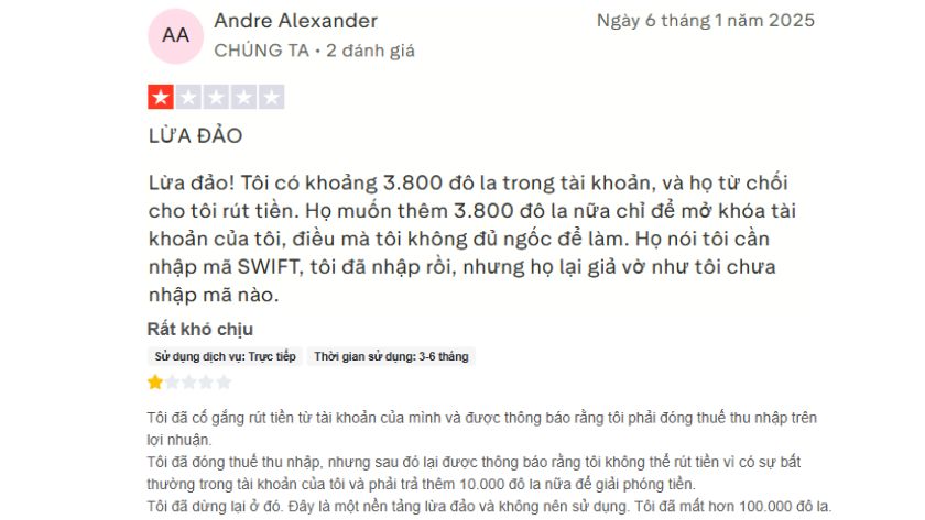 Việc rút tiền tại KCM Trade rất khó khăn - Trader đánh giá về sàn KCM trên Trustpilot & FPA