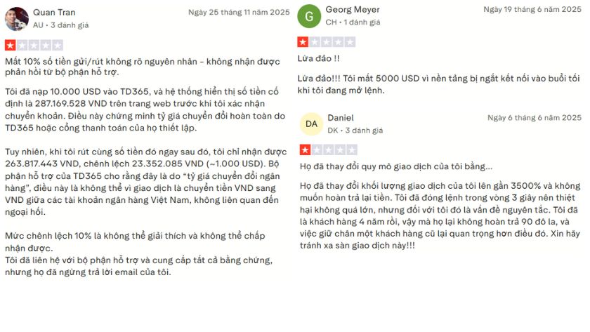 Đánh giá của trader về TradeDirect365 trên Trustpilot