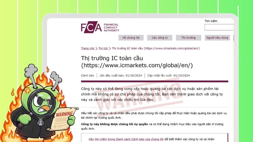 FCA cảnh báo IC Markets không được cấp phép, nên cảnh giác với sàn này