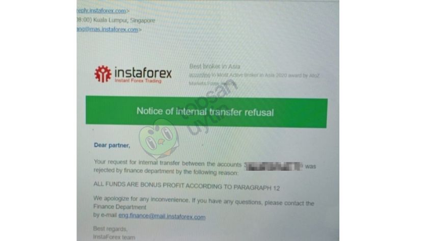 InstaForex từ chối yêu cầu rút tiền của Team