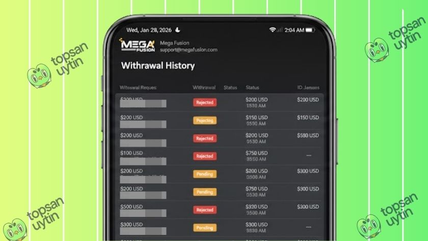 Không thể rút tiền tại Mega Fusion