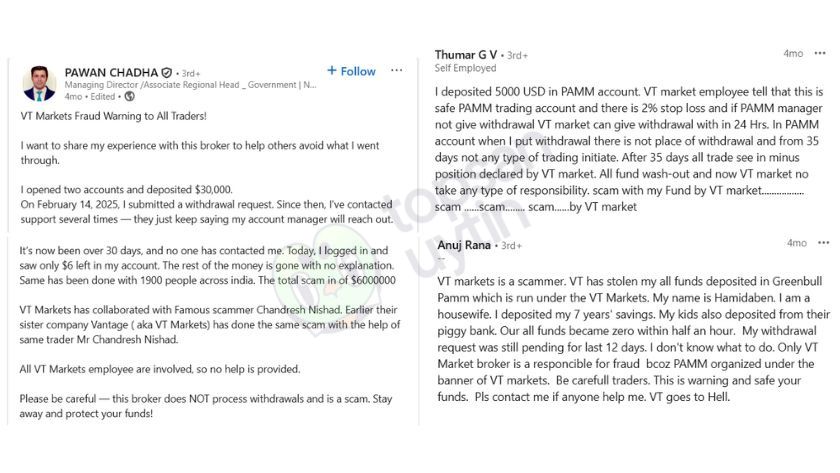 Một vài đánh giá của trader trên LinkedIn