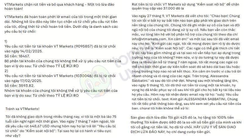 Một vài đánh giá của trader trên Trutspilot