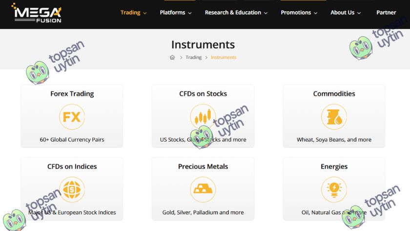 Sản phẩm giao dịch của sàn Mega Fusion
