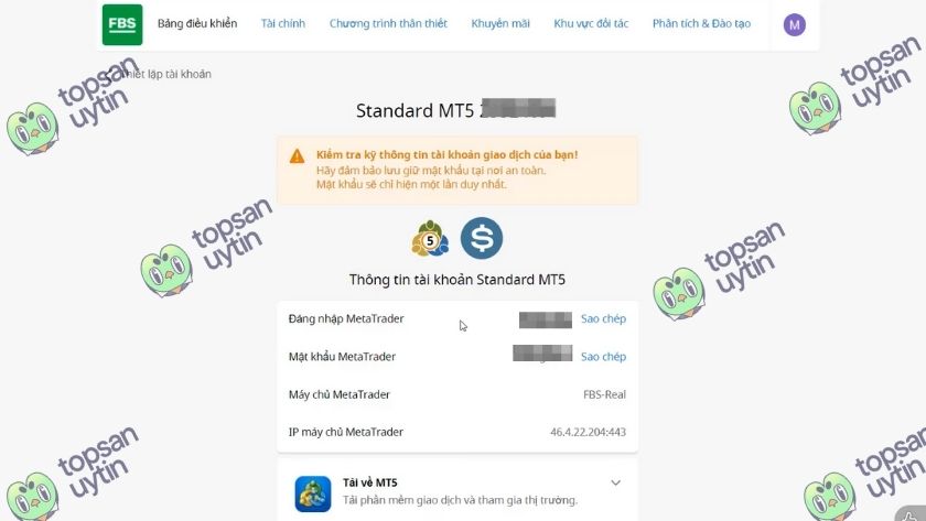 Top Sàn Uy Tín Team đã tạo tài khoản Standard MT5 để trải nghiệm giao dịch tại FBS