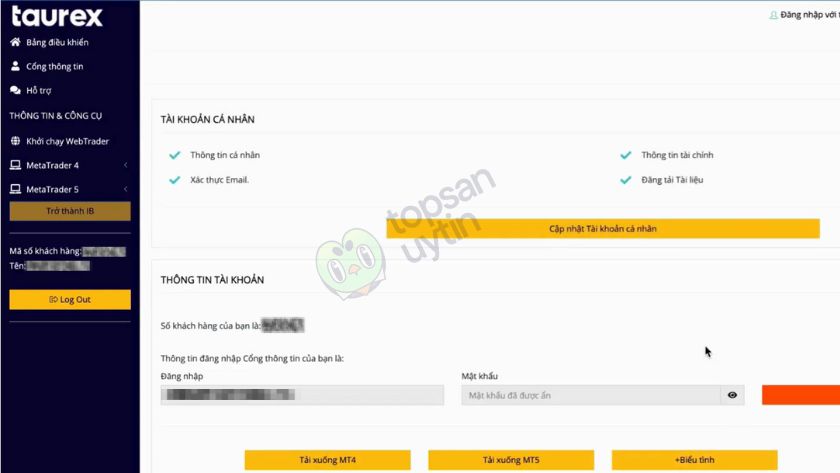 Top Sàn Uy Tín Team tạo tài khoản giao dịch với Taurex trên MT4