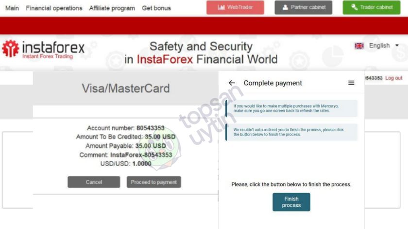 Top Sàn Uy Tín Team tiến hành nạp tiền vào InstaForex