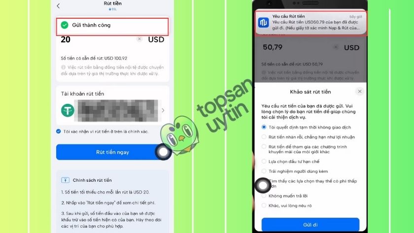 Top Sàn Uy Tín Team tiến hành rút tiền nhiều lần trên App Mitrade