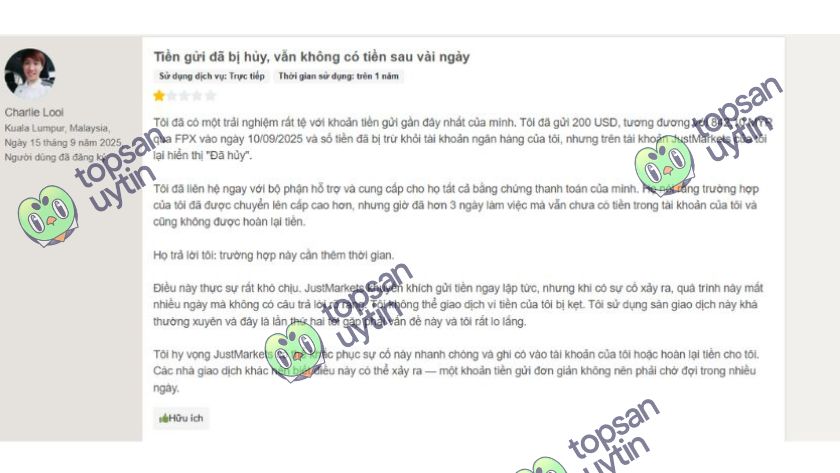 Trader quốc tế bày tỏ sự thất vọng về JustMarkets
