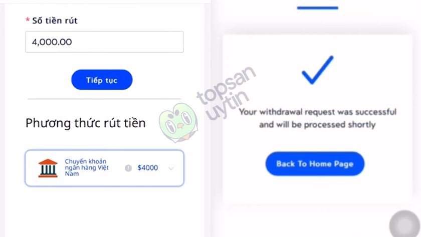 Trải nghiệm rút tiền tại sàn VT Markets