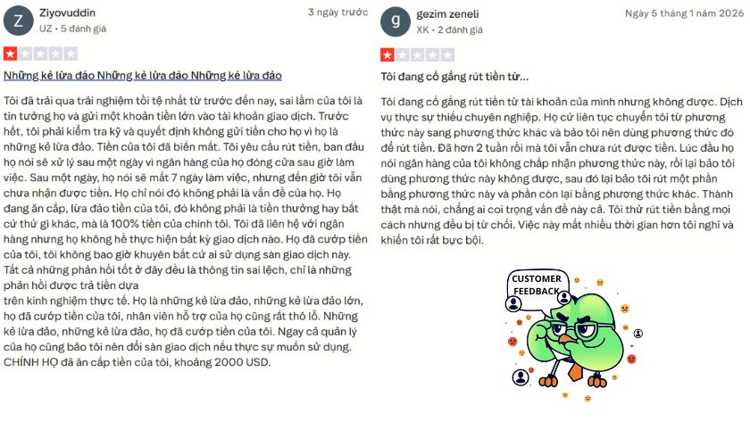 Trên Trustpilot nhiều trader cũng chia sẻ tình trạng không thể rút tiền tại IC Markets