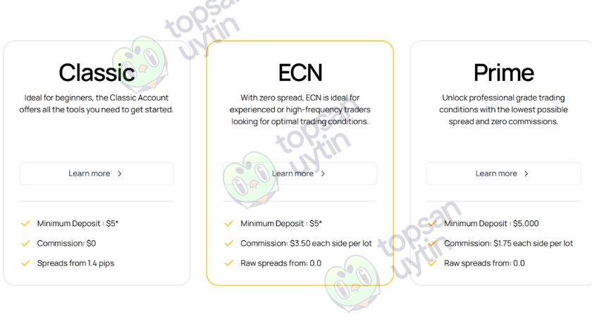 Các loại tài khoản giao dịch tại One Royal