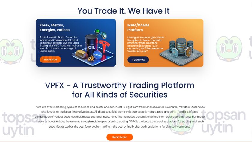 Các sản phẩm giao dịch trên VPFX