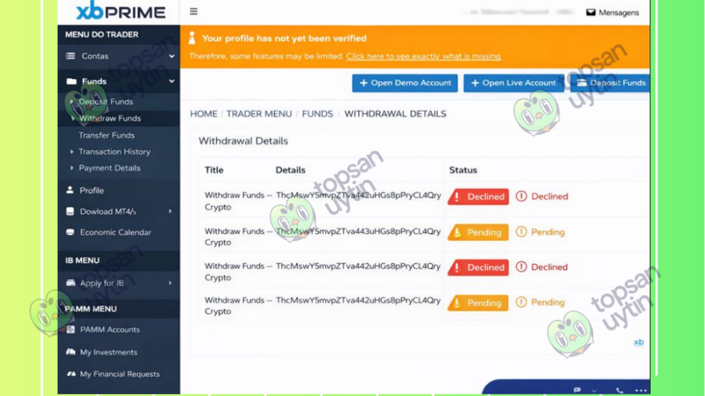 Không thể rút tiền tại XB Prime
