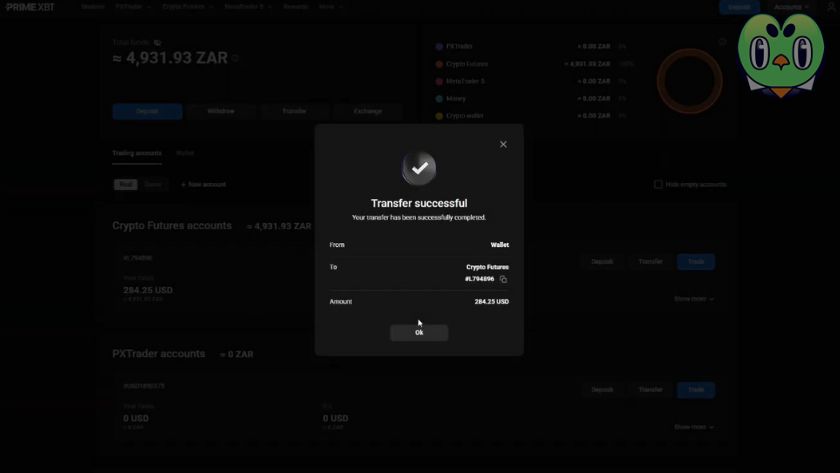 Nạp tiền vào tài khoản giao dịch của PrimeXBT