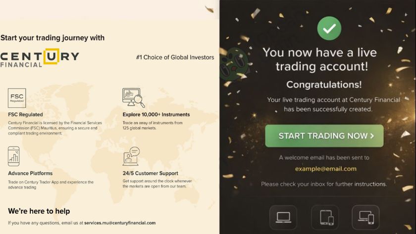 Top Sàn Uy Tín Team tạo tài khoản giao dịch tại Century Financial